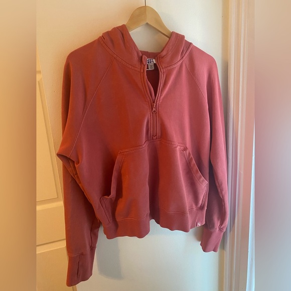 Joy Lab 1/2 Zip Sweatshirt Coral Pink Fleece Pullover Cotton Sz Medium LIKE NEW - Picture 4 of 9
